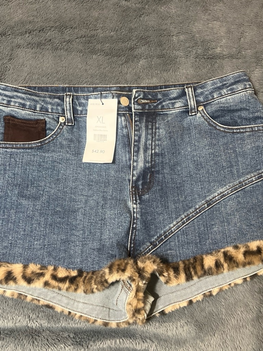 AKIRA Women’s Denim Shorts with Faux Fur Trim - Blue